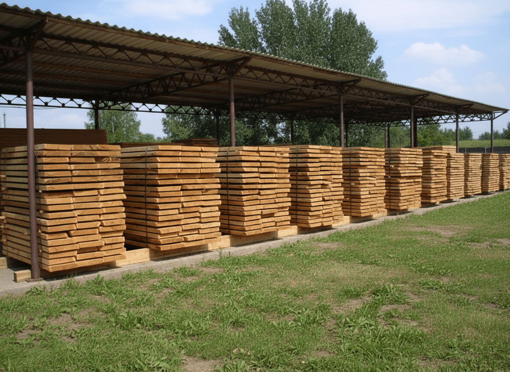 Естественная сушка штабелей досок
